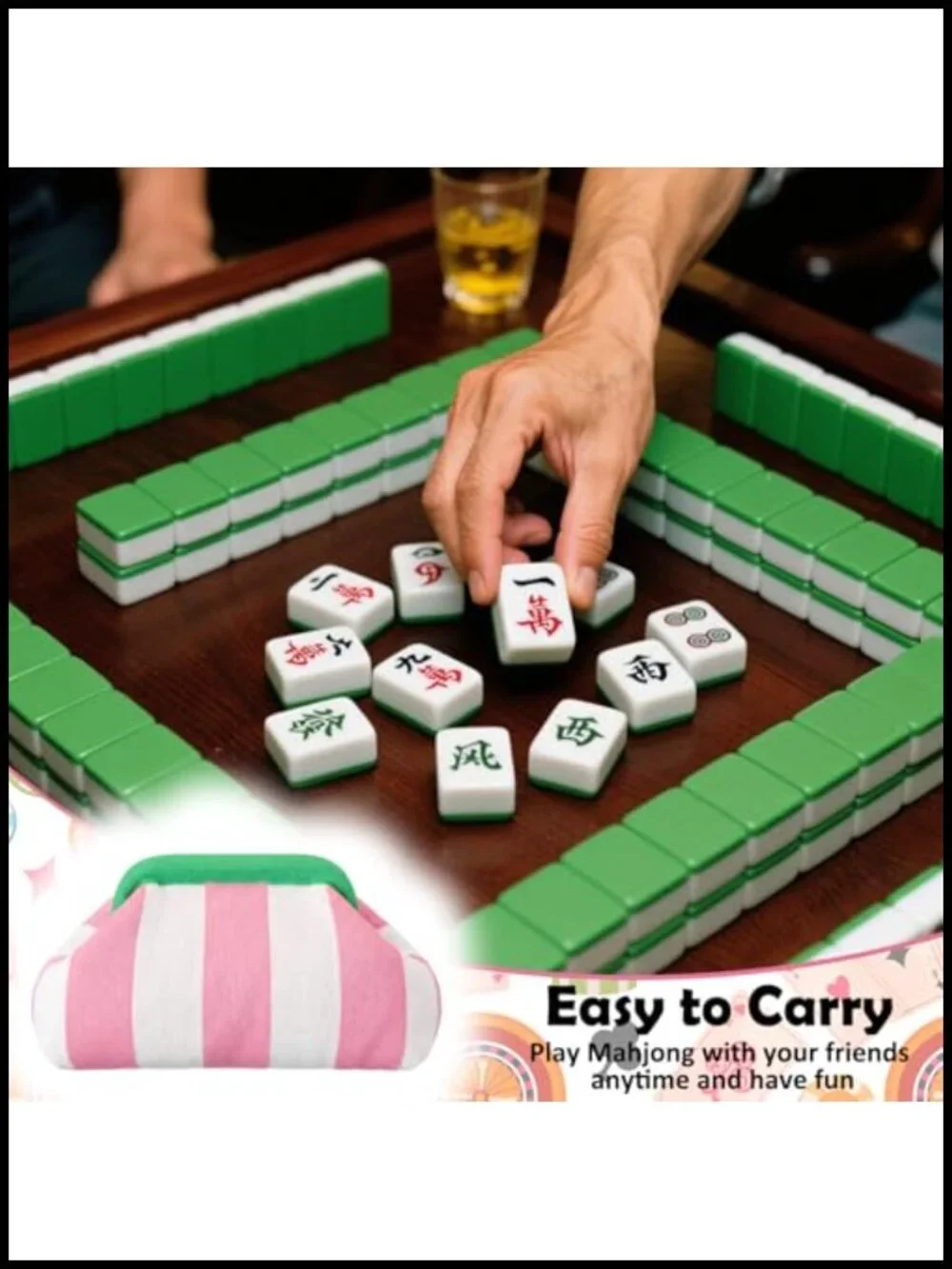 Crochet Mahjong Tile Bag with Snap Closure, Travel Storage
